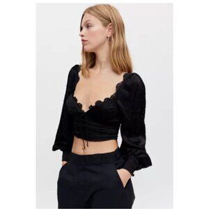 For Love & Lemons Liz Long Sleeve Corset Top in Black size XS NWOT $160